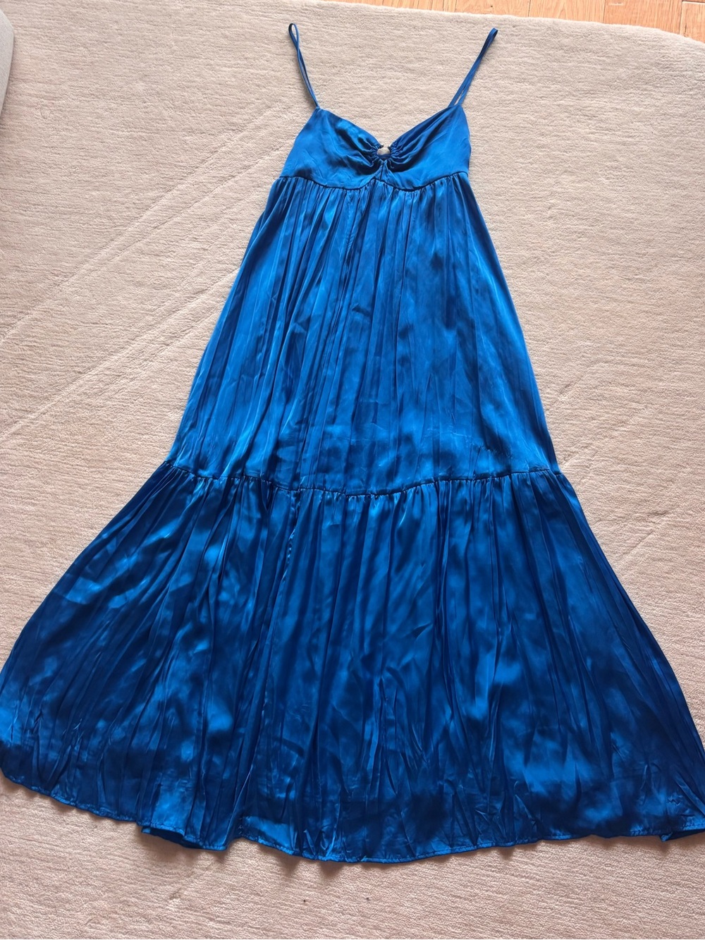 Zara Blue Satin Spaghetti-Strap maxi Dress